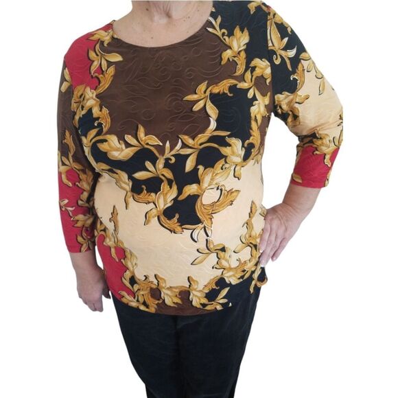 JM Collection Top 3/4 Sleeve Crew Neck Size XXL - Picture 2 of 8